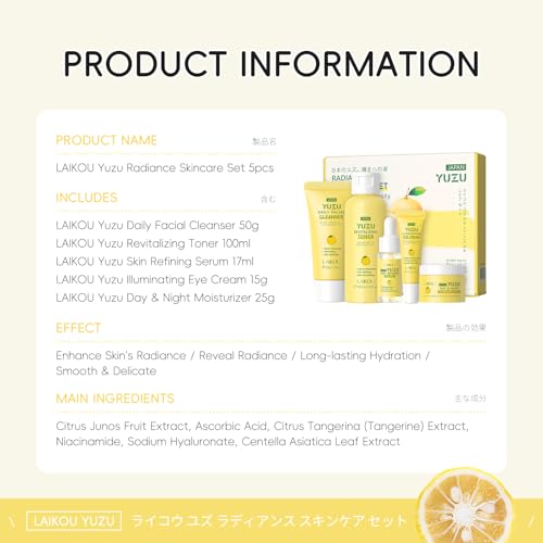 LAIKOU YUZU Skin Care, Skin Care Set, Beginner Kit, TSA-friendly - Product Imagery