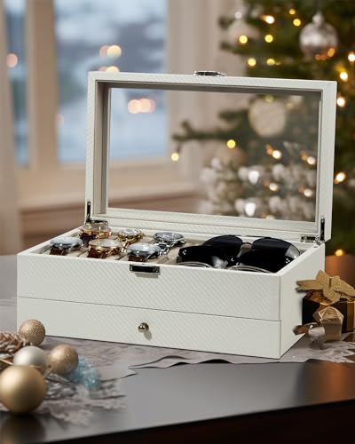 GUKA Watch box, 6 Slot Watch Case, 3 Slot Sunglass Organizer, - Product Imagery