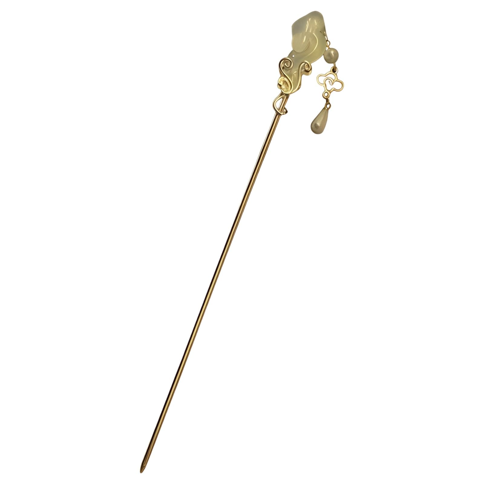 Chinese Hair Sticks with Auspicious Clouds and Faux Pearl, New Chinese Style Hair Pin for Women, Golden Hair Chopsticks for Women, 7.1 in / 18 cm, for Hanfu, Gift Box Package