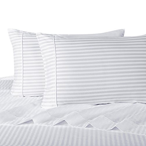 Royal Hotel Striped White 300-Thread-Count 4pc King Bed Sheet - Product Imagery