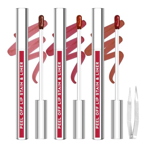 3Pcs Lip Stain Peel Off Set, Long-Lasting Lip Liner Stain, Wat...