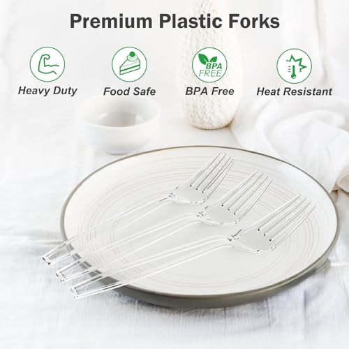 Dealusy 360 Count Extra Heavy Duty Clear Plastic Forks Disposable - Product Imagery