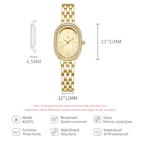 SHENGKE Women’s Oval Crystal-Accented Alloy Steel Watch - Product Imagery