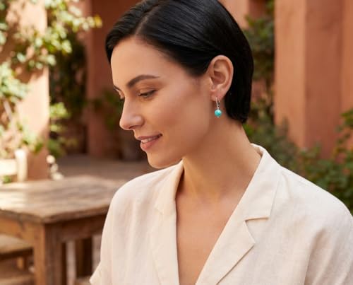 925 Sterling Silver Natural Gemstone 8MM Ball Drop Earrings - Product Imagery