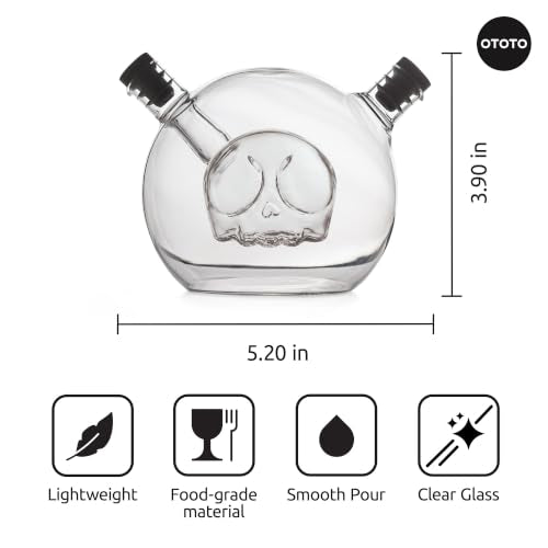 OTOTO 2-in-1 Glass Oil and Vinegar Cruet - Skull Oil Dispenser - Product Imagery