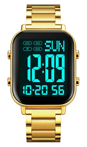 FANMIS Men's Digital Watch Stainless Steel Big Numbers Square - Product Imagery