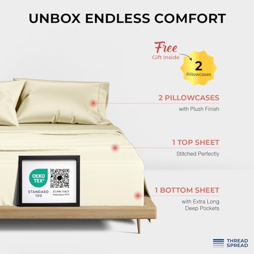 THREAD SPREAD 100% Egyptian Cotton Queen Sheets Set - 1200 - Product Imagery