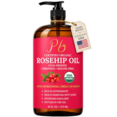 Pomberries Rosehip Oil, 16 fl oz Amber Glass Bottle, Rosehip Oil for Face, Skin - Pomberries Official Product View 1