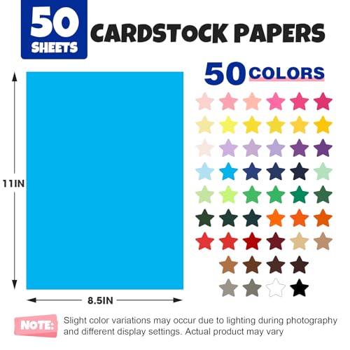 50 Sheets 8.5" X 11" Colored Cardstock, 50 Colors Card Stock - Product Imagery