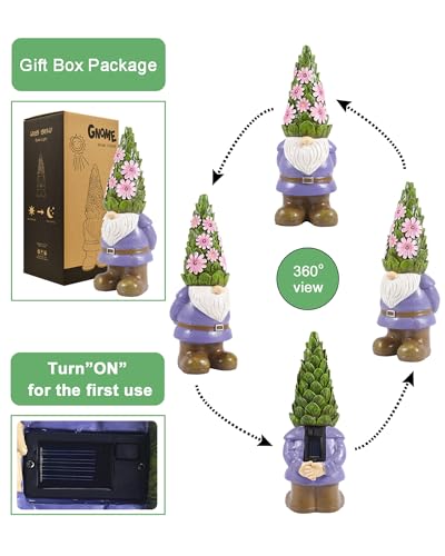 Nacome Solar Garden Outdoor Statues Gnome with Succulent - Product Imagery