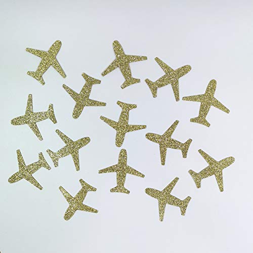 100 Counts Gold Glitter Airplane Table Scatter/Paper Confetti - Product Imagery