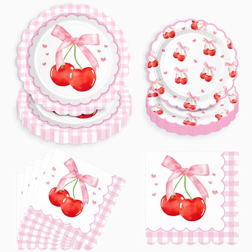 90 PCS Cherry Plates and Napkins Set,Service for 30,Birthday - Product Imagery
