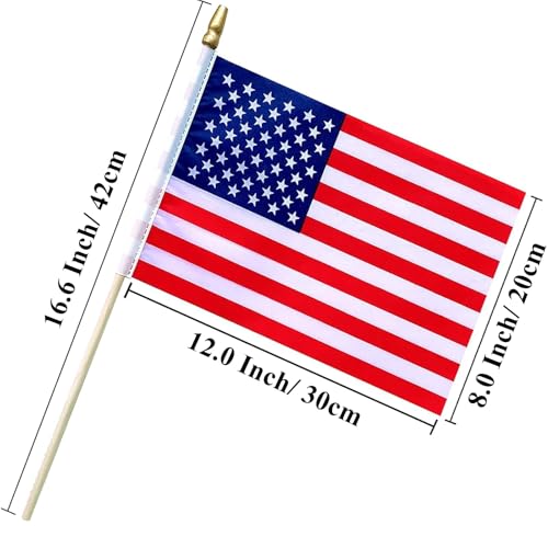 30 Packs 8x12 Inch Small American Flags on Stick, USA Wood Stick - Product Imagery