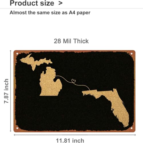 Michigan to Florida Connected Love Sign, 8x12 Inch Aluminum - Product Imagery