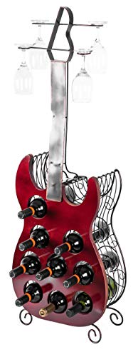 Vintiquewise Vintage Wood and Metal Guitar Shaped Wine Bottle - Product Imagery