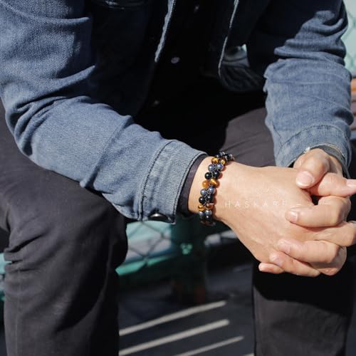 HASKARE Triple Protection Bracelet for Men - Genuine Tigers Eye - Product Imagery