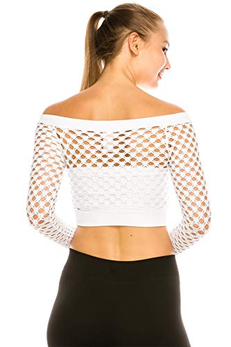 Kurve Stretchy Fishnet Long Sleeve Crop Top, UV Protective - Product Imagery