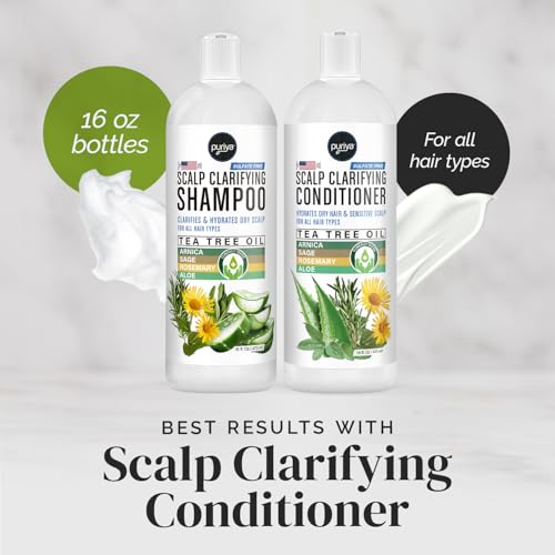 Puriya Tea Tree Clarifying Shampoo. Plant Rich Dry Itchy Scalp - Product Imagery