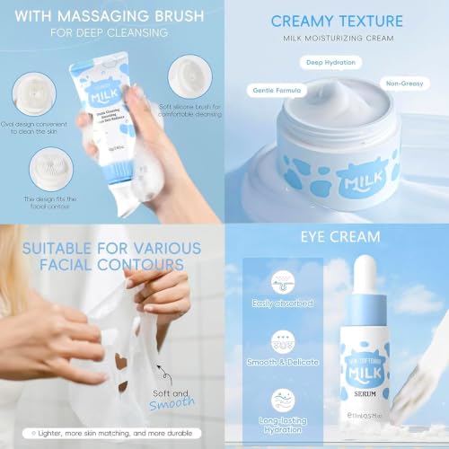 Milk Skin Care Set for Kids & Teens, 12 IN 1 Moisturizing & - Product Imagery