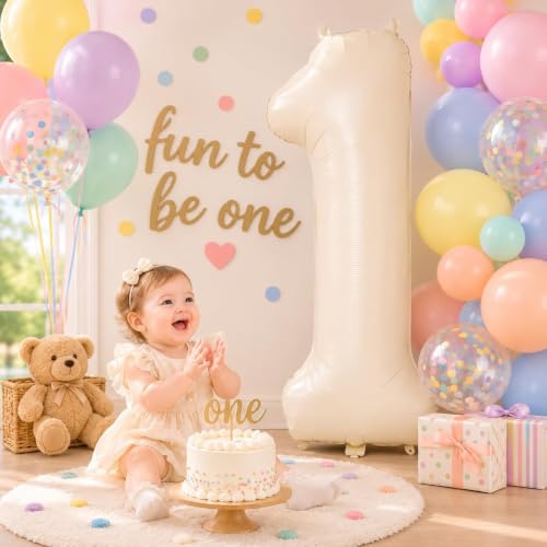 40 Inch Beige Number 1 Balloon for Fun to be One 1st Birthday - Product Imagery