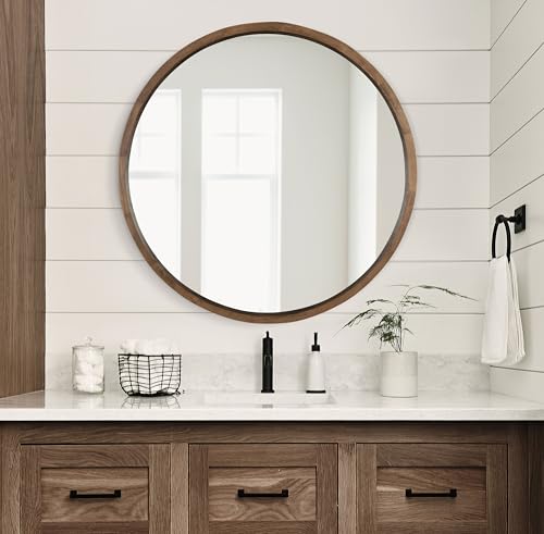 Kate and Laurel Hutton Round Decorative Wood Frame Wall Mirror, - Product Imagery