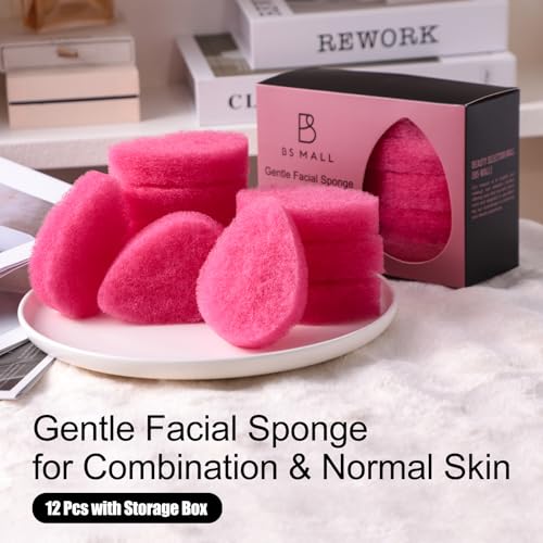 BS-MALL Facial Sponge 12 Pcs – Exfoliating Face Scrubber for - Product Imagery