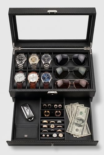 GUKA Watch box, 6 Slot Watch Case, 3 Slot Sunglass Organizer, - Product Imagery