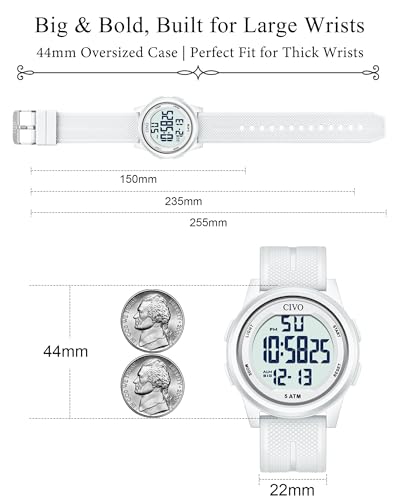 CIVO Digital Watches for Women Men: 44mm Large Dial Waterproof - Product Imagery