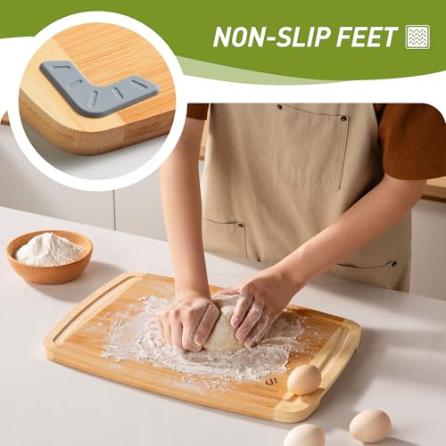 Bamboo Cutting Board Set Non Slip Feet Over Sink Tablas Para - Product Imagery