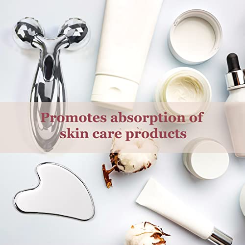Stainless Steel Gua Sha and Face Roller Set, Facial Tool for - Product Imagery