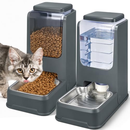 2 Pack Automatic Cat Feeder and Water Dispenser Set with Dog - Product Imagery