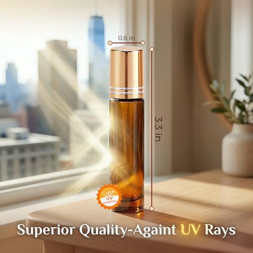 PrettyCare 4 Pack Amber Glass Oil Roller Bottles for Essential - Product Imagery