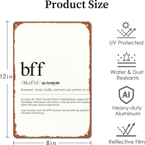 8x12 Inch Aluminum BFF Definition Print Sign, Best Friend - Product Imagery