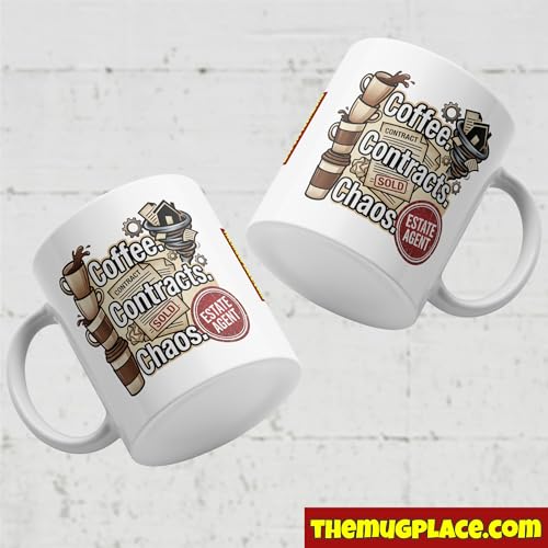 Estate Agent Coffee Mug - Coffee Contracts Chaos - Humorous Real - Product Imagery