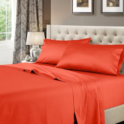 Royal Hotel Twin XL Sheets Set, 600 Thread Count Cotton, Coral - Product Imagery