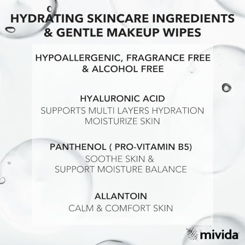 mivida Hypoallergenic Makeup Remover Wipes With Hyaluronic Acid, - Product Imagery
