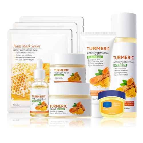 Turmeric Skin Care Set,Facial Kit with Facial Cleanser,Toner,Eye - Product Imagery