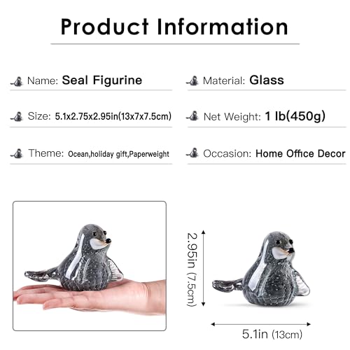 EUSTUMA Hand Blown Glass Seal Figurine,Sea Animal for Fish Tank - Product Imagery