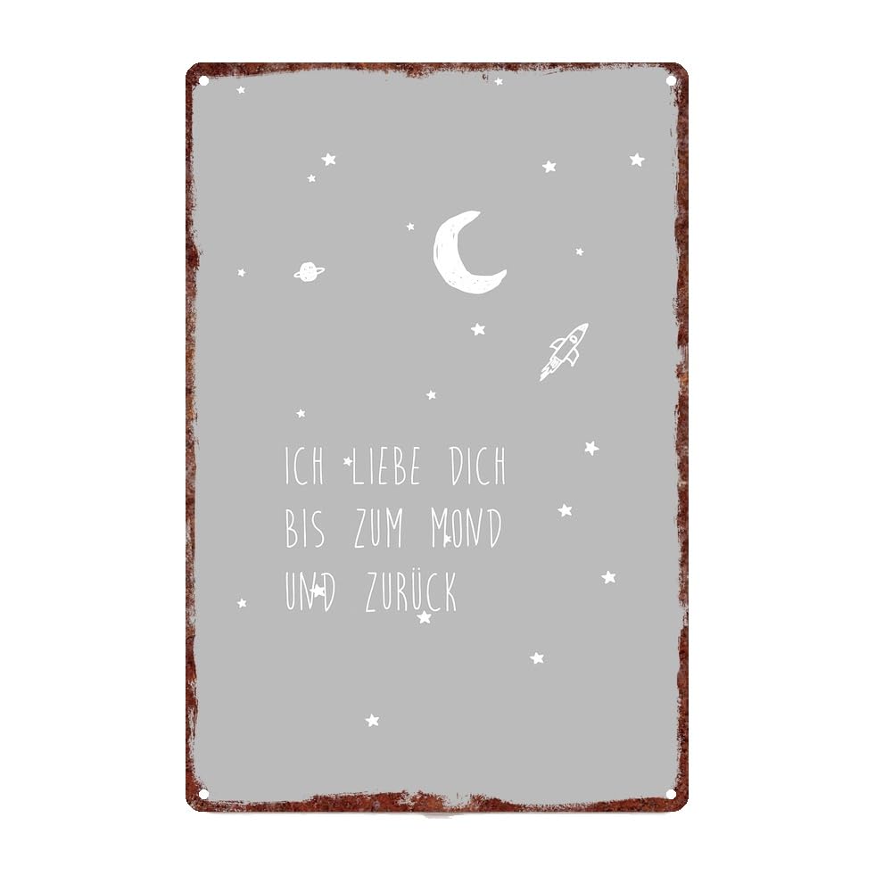 Vintage Metal Sign ICH LIEBE DICH BIS ZUM MOND UND ZUR CK Wall - Product Imagery