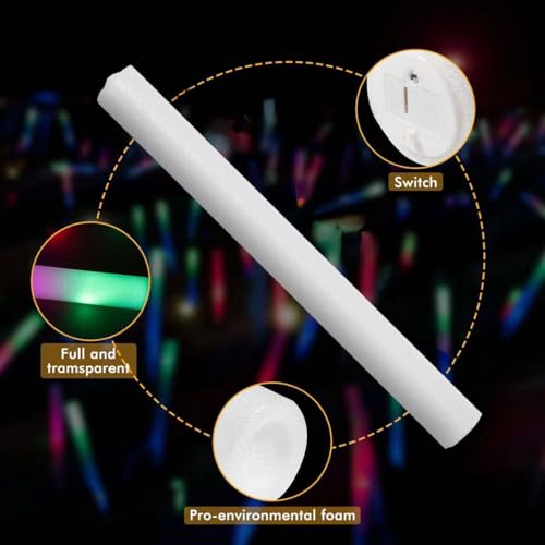 100 Pack LED Glow Sticks for Wedding, Bulk Foam Glow Sticks with - Product Imagery