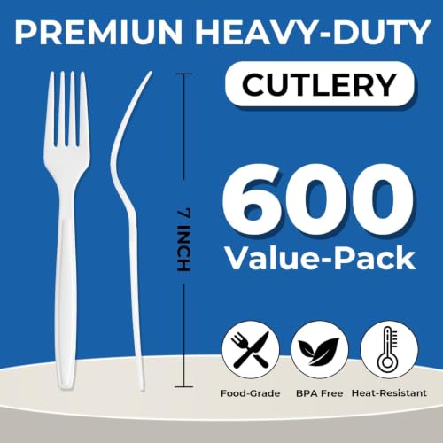 600Pack Disposable Plastic Forks Bulk White Heavy Duty Plastic - Product Imagery