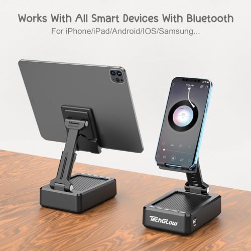 Foldable Cellphone Stand with Bluetooth Speaker and Charging - Product Imagery