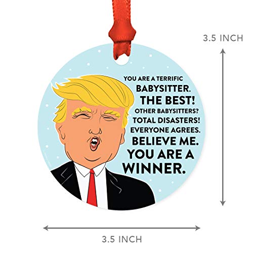 Round Natural Wood MDF Christmas Ornament Gift, Funny President - Product Imagery