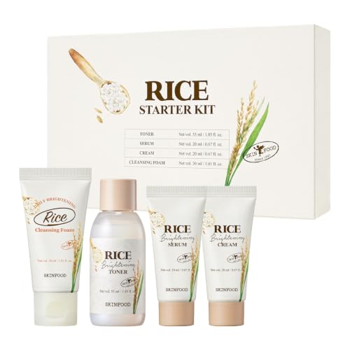 SKINFOOD Rice Starter Kit, Rice Toner, Rice Serum, Rice Moisturizer, and Rice Face Wash for Glass Skin, Korean Skin Care Set, Travel Size Kit, Stocking Stuffers, Gift Set for Women, Skincare Gift Set - SKINFOOD 1957 Official Product View 1