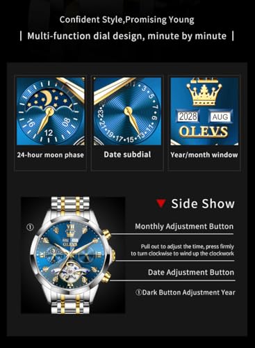 OLEVS Skeleton Men Watches Automatic Business Luxury Diamond - Product Imagery