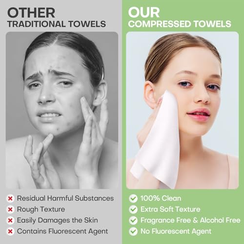Compressed Towel Tablets 100 Count, Disposable Face Towels for - Product Imagery