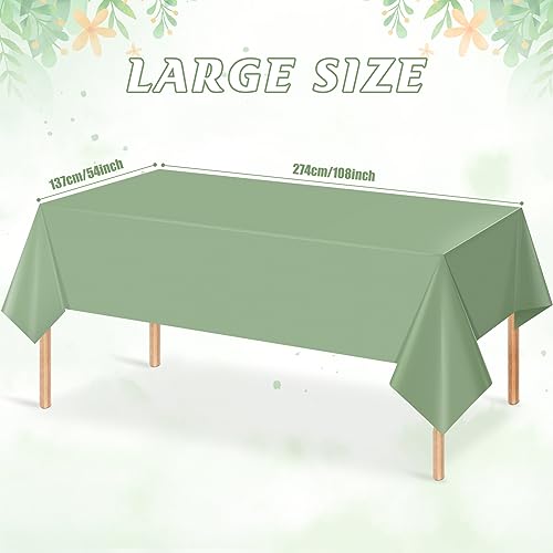 3Pack Sage Green Plastic Tablecloths for Rectangle Tables, Light - Product Imagery