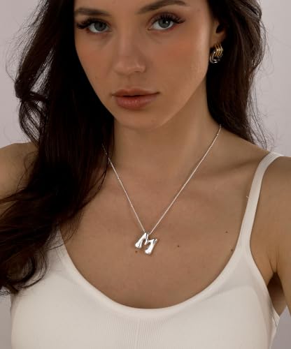 Bheop Initial Necklace for Women, Gold Silver A-Z Bubble Letter - Product Imagery