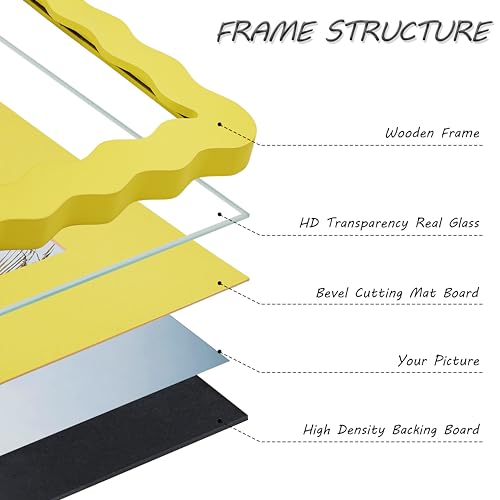 4x4 Yellow Picture Frame with Mat for 3x3, Curved Wavy Edge Deco - Product Imagery