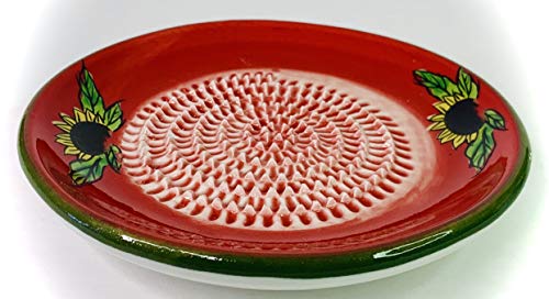 Premium Ceramic Garlic Grater Plate Set - Red Sunflower - Product Imagery